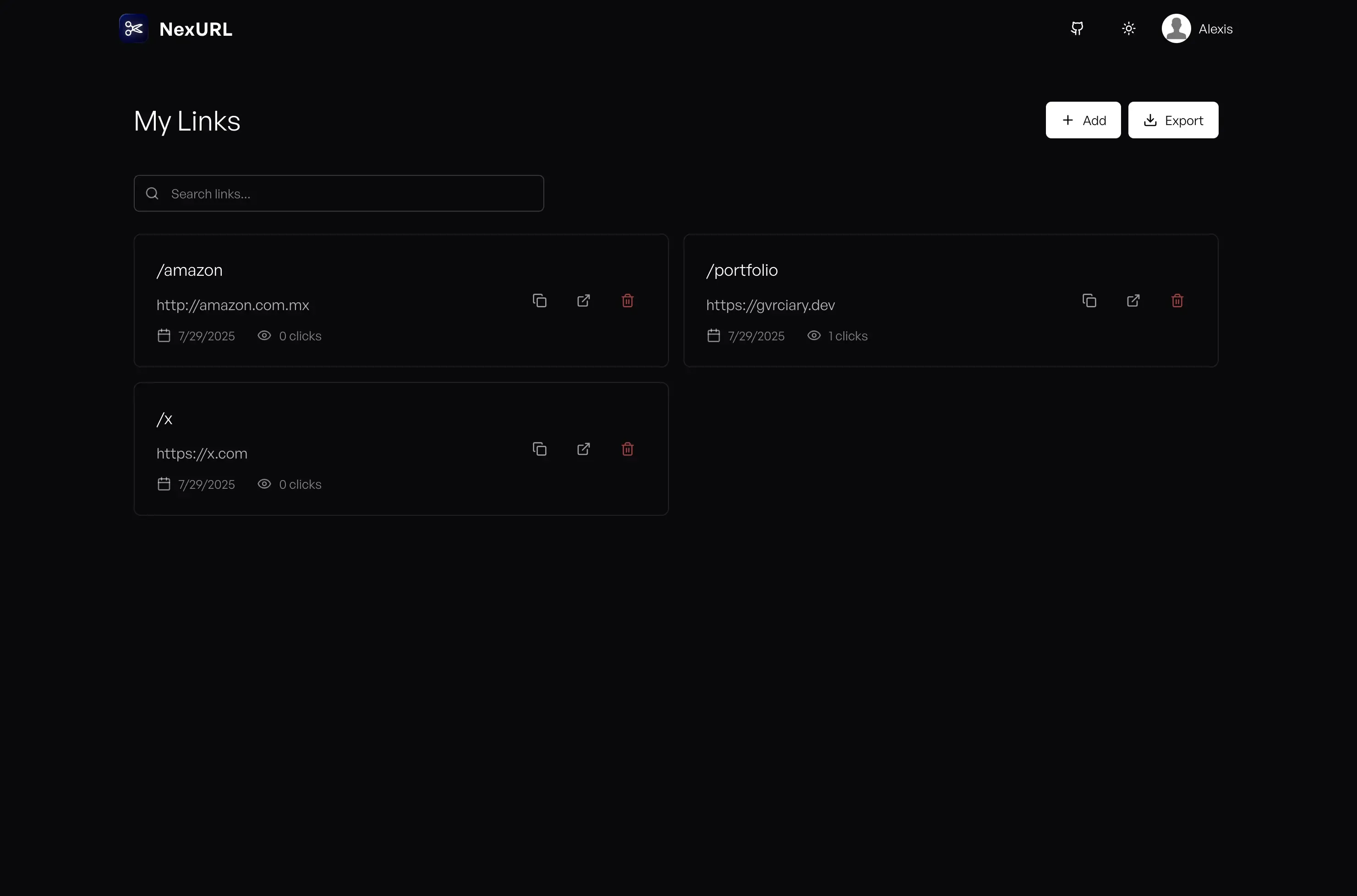 Nex URL screenshot